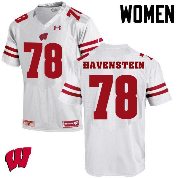 Women Winsconsin Badgers #78 Robert Havenstein College Football Jerseys-White - Click Image to Close